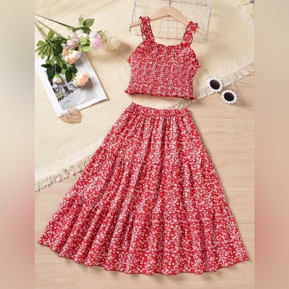 SHEIN Other - Shein girls skirt and top set Sz. 11/12 red floral